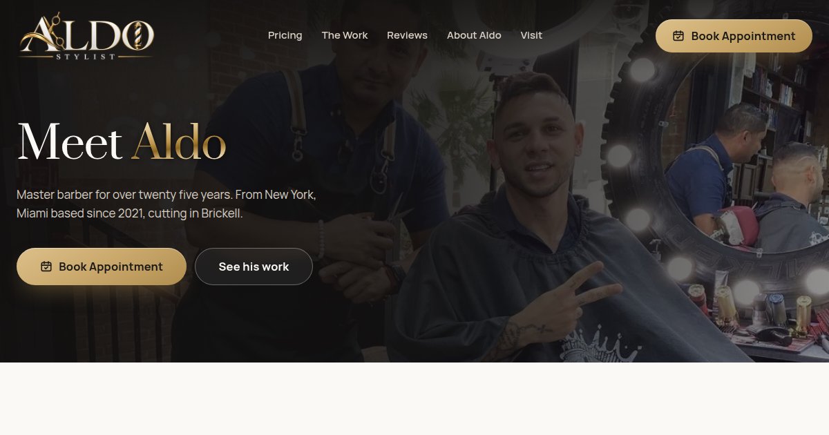 About Aldo, master barber, live page