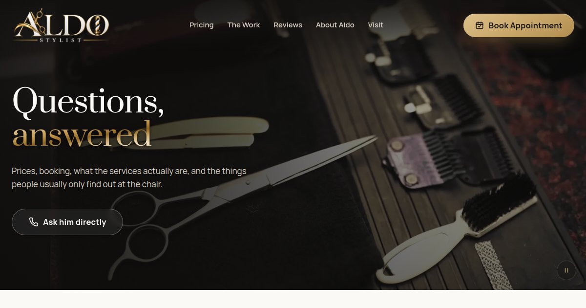 Aldostylist frequently asked questions page, live