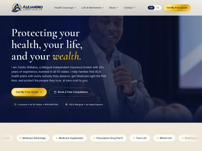 Homepage of the redesigned Alejandro Associates site