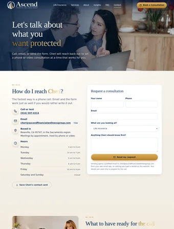 Contact page of the redesigned Ascend Financial Wellness site
