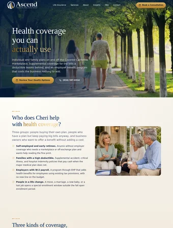 Health insurance page of the redesigned Ascend Financial Wellness site