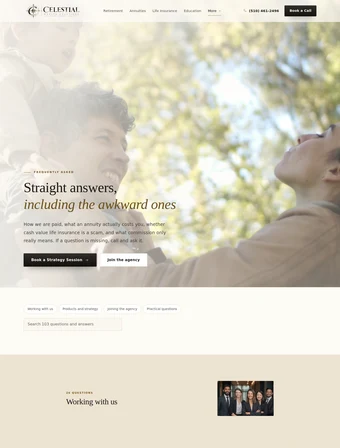 FAQ page of the redesigned Celestial Wealth Solutions site