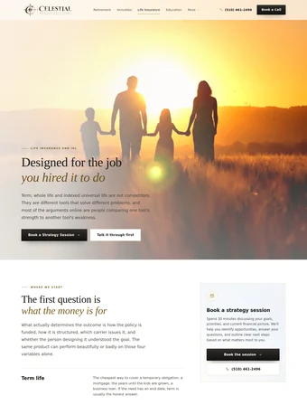 Life Insurance page of the redesigned Celestial Wealth Solutions site