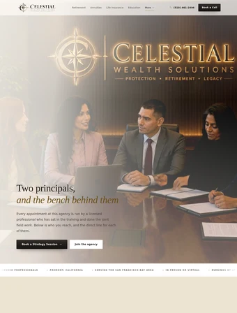 Team page of the redesigned Celestial Wealth Solutions site