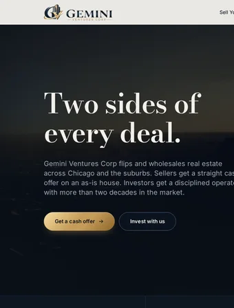 The redesigned Gemini Ventures Corp homepage