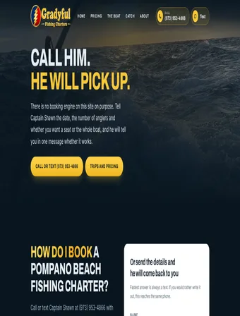 Contact page of the redesigned Gradyful Fishing Charters site