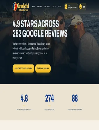 Reviews page of the redesigned Gradyful Fishing Charters site