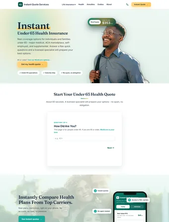 Health Insurance page of the redesigned Insure Instant Quote site