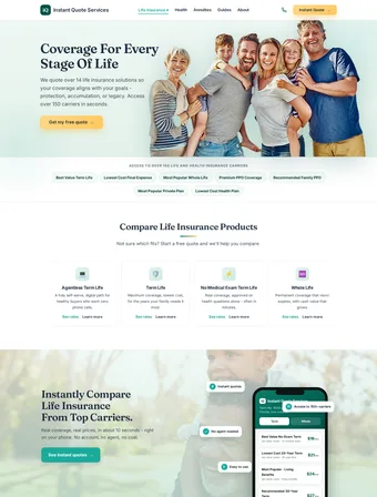 Life Insurance hub page of the redesigned Insure Instant Quote site