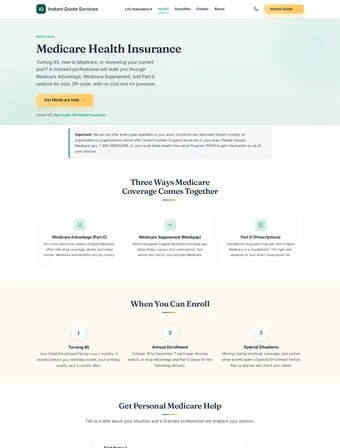Medicare page of the redesigned Insure Instant Quote site