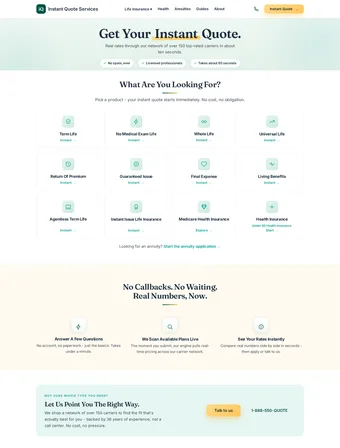 Get a Quote page of the redesigned Insure Instant Quote site