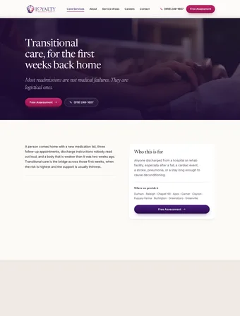 Transitional Care page of the redesigned Loyalty Residence Care site
