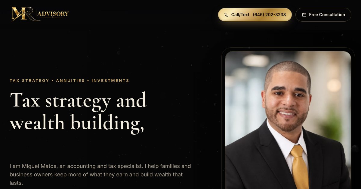 Live homepage of the MR Advisory website