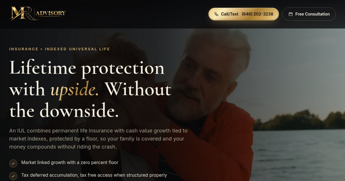 Indexed universal life insurance page, live