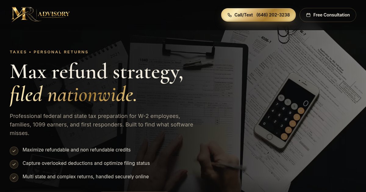 Personal tax preparation page, live