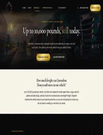 Freight Delivery page of the new Queendom Honeycomb site