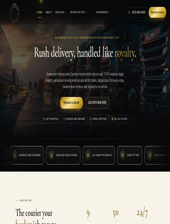The live Queendom Honeycomb Couriers homepage