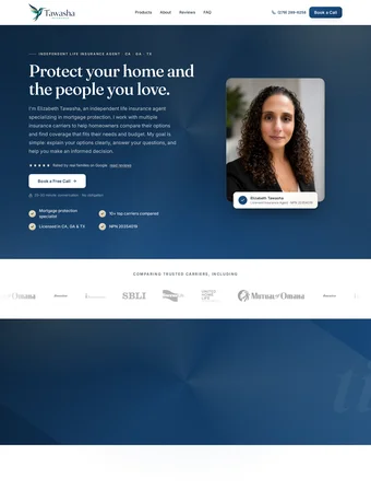 The live Tawasha Insurance homepage