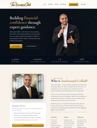 The redesigned Tax Focused Collab homepage