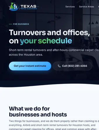 Commercial page of the redesigned Texas Nova Cleaning site