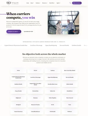 Carrier Partners page of the redesigned TKT site