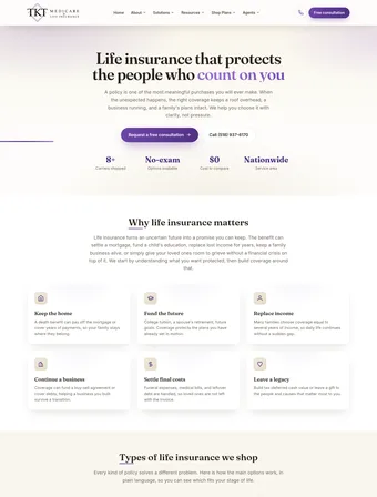 Life Insurance page of the redesigned TKT site