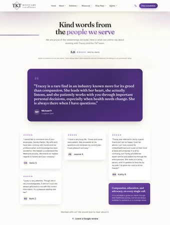 Testimonials page of the redesigned TKT site