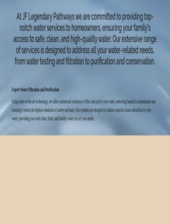 Old JF Legendary Pathways water filtration page, generic and disconnected from the brand